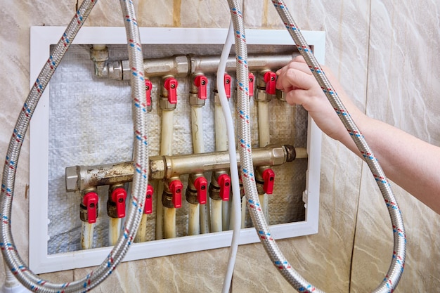 Water distribution in private house plumbing supply in countryside