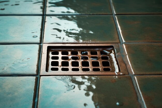 Photo water drain on tiled floor