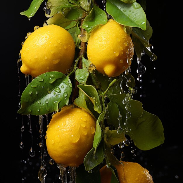 Water dripping with ripe lemons Generative AI