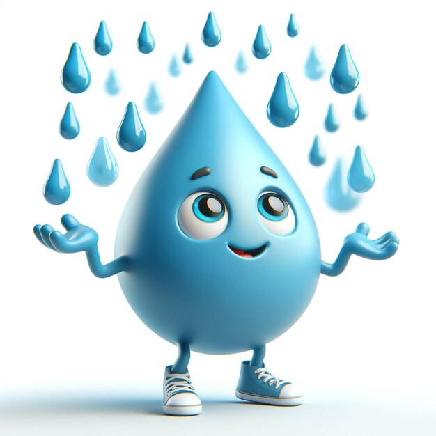 Photo water drop cartoon with green leaf draws attention to climate change and water scarcity