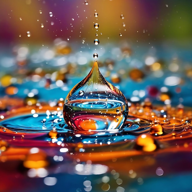 Water drop and circles on the water and colorful background Ai Generated