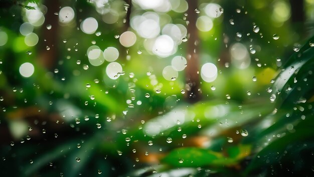 Photo water drop falling on green nature background with bokeh defocused