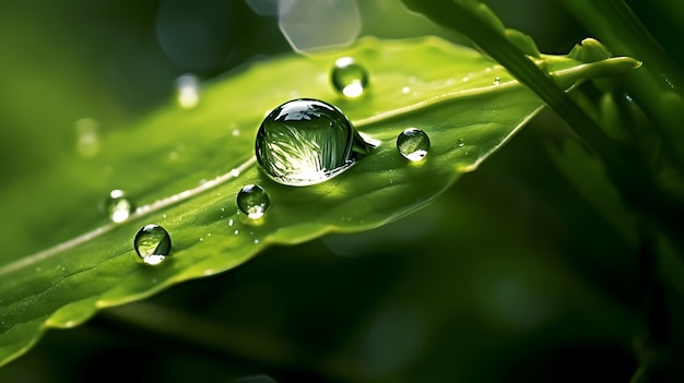 Water drop on green leaf with bokeh background nature concept