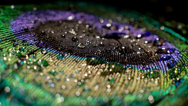 Water drop on peacock feather