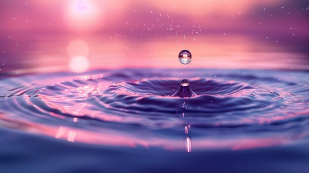 Photo water drop splashing in a purple sunset