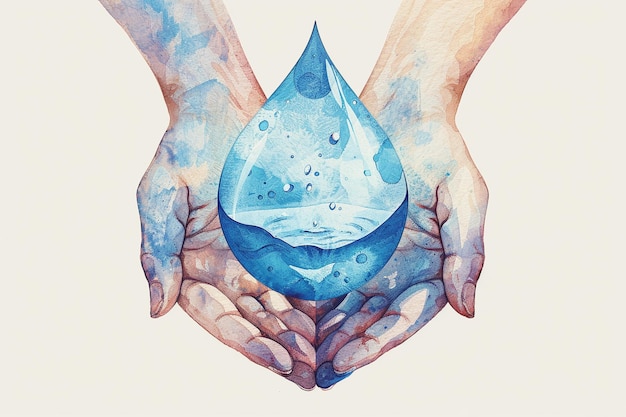 Photo a water drop that is in the hands of two hands