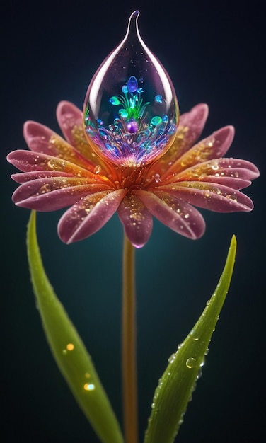 a water drop with a flower inside of it