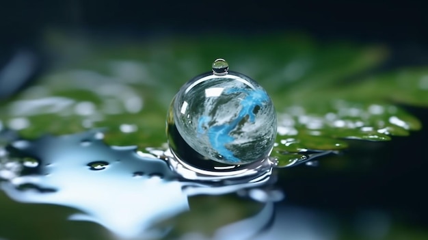 Photo water drop with planet earth inside environment issue scarcity of sustainable eco friendly resources