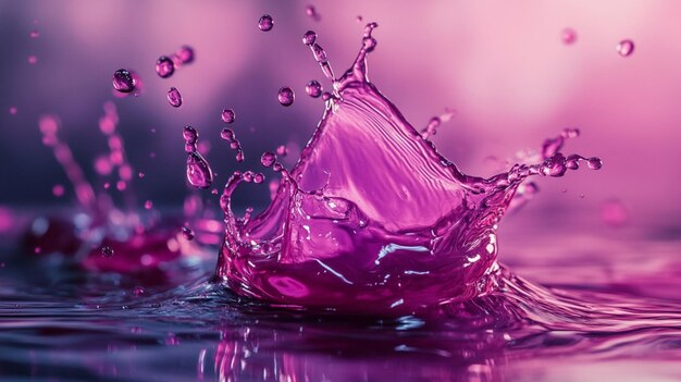 Photo water droplet creating a crown splash in the center of the closeup of a water drop splash in a pond