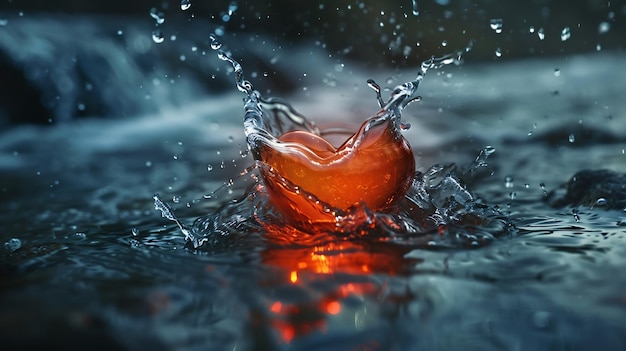 Photo water droplet impacting a heart shaped object