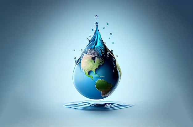 A water droplet is being poured into a globe Earth and water ecology concept