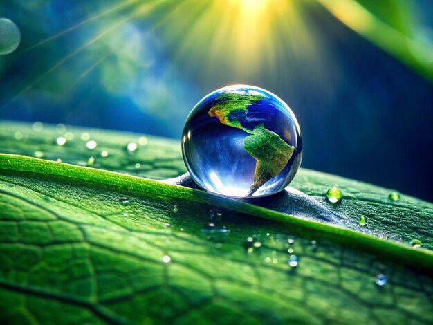 a water droplet is on a green leaf