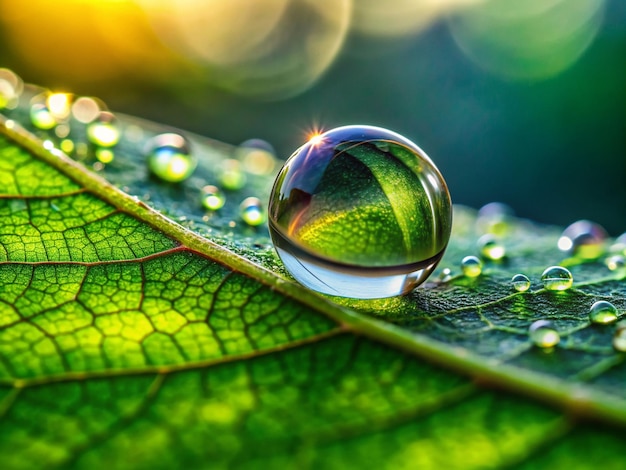 a water droplet is on a green leaf