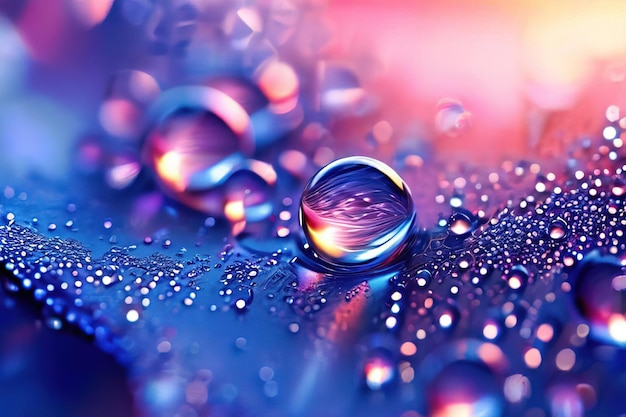 a water droplet is sitting on a purple surface