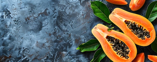 Photo a water droplet is on a table with oranges and green leaves