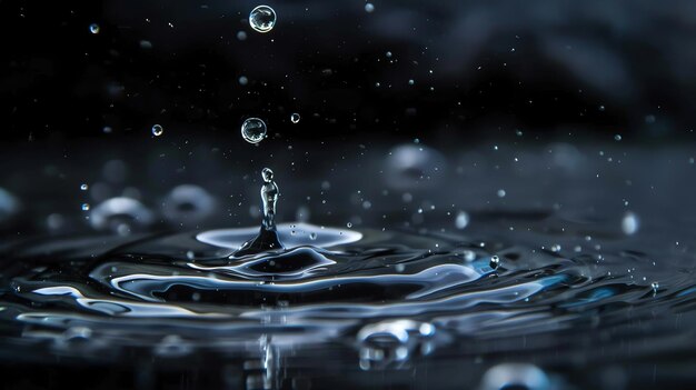 Water droplets falling and creating ripples on the surface of water