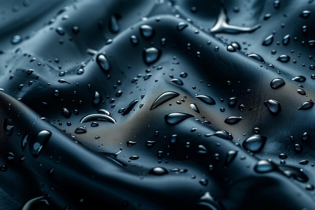 Photo water droplets glisten on dark blue nylon surface reflecting light in a stunning display of clarity