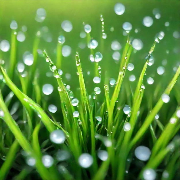 water droplets in the grass with drops of water on them