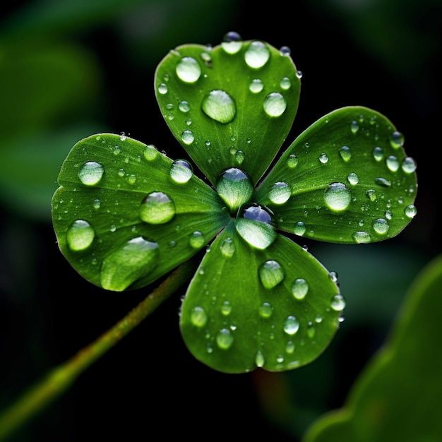 Water droplets on green clover leaves Shallow depth of field