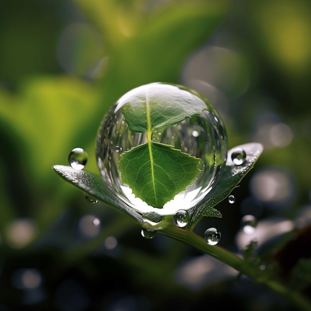 Water droplets on green leaf in the morning Nature background