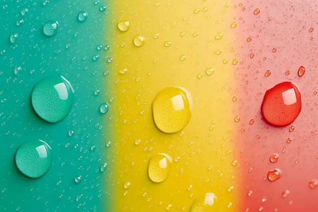 Photo water droplets on a green yellow and red background