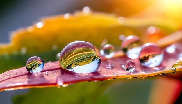 Photo water droplets on leaf closeup