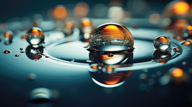 Water droplets on a reflective surface creating a cosmic effect Generative AI