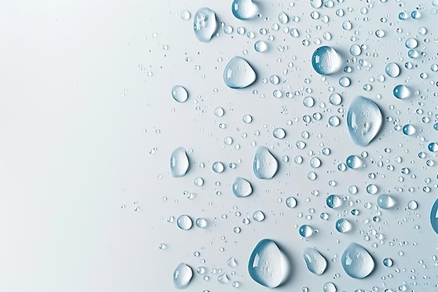 Photo water droplets scattered on a light blue surface