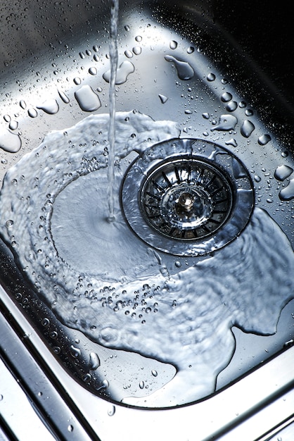 Water and droplets in sink