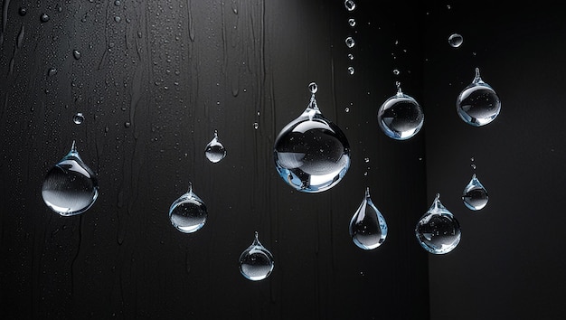 Photo water drops on a black background with a black background