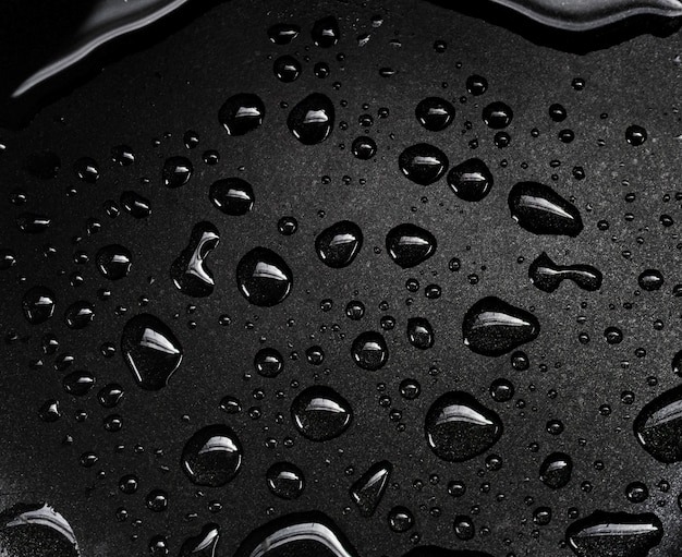 Water drops on black floor