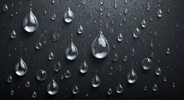 water drops on a black surface with drops of water