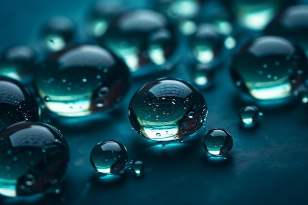 Water drops on a blue surface