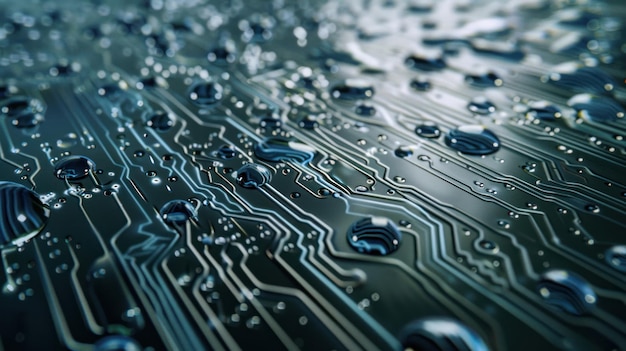 Photo water drops on circuit board