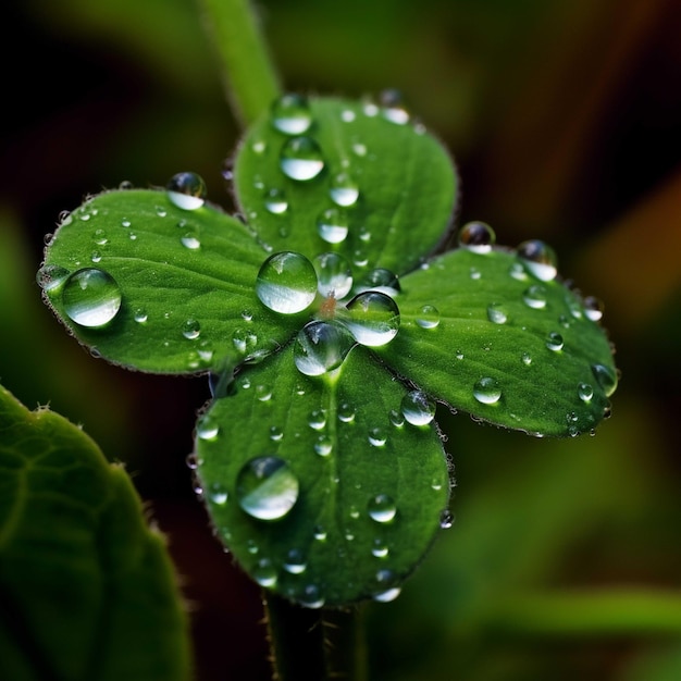 Water drops on a clover leaf Shallow depth of field