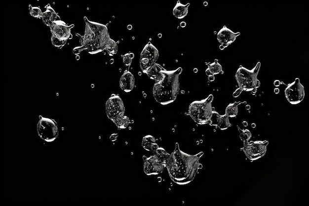 water drops fall isolated in black background and copy space