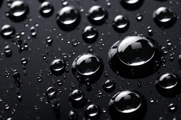 Photo water drops fall isolated in black background and copy space