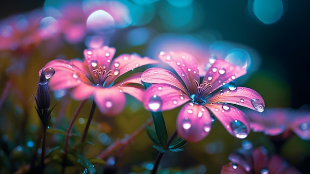 water drops on flower blur bokeh