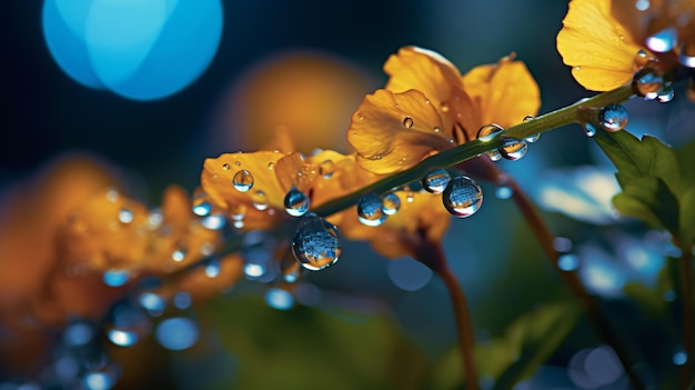 water drops on flower blur bokeh