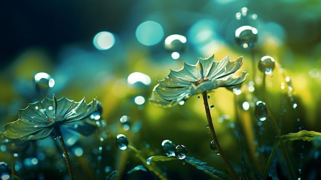 water drops on flower blur bokeh