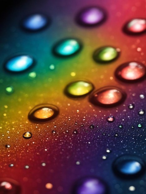 Photo water drops on glass with colorful reflections