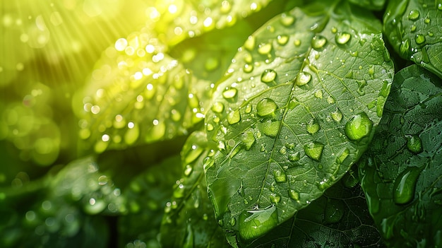 Water Drops on Green Background