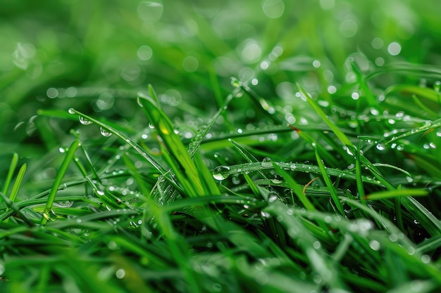 Photo water drops on green grass