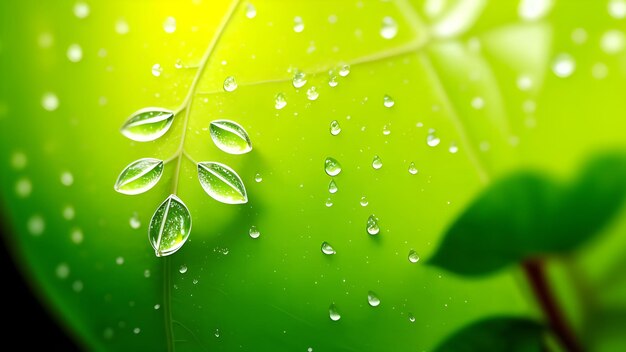 Water drops on green leaf background Natural background