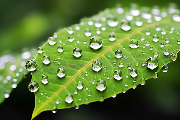 Photo water drops on green leaf nature background shallow depth of field