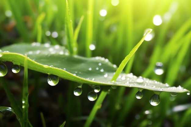 Photo water drops on a green leaf