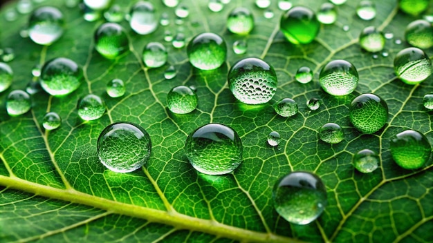 Photo water drops on a green leaf