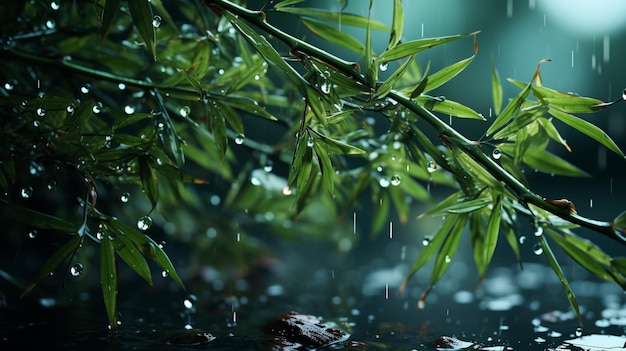 water drops on green leaves