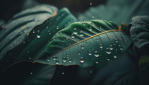 Water drops on a leaf Generative AI