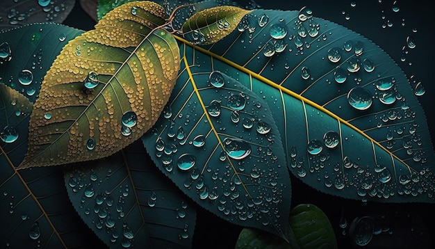 Water drops on a leaf Generative AI